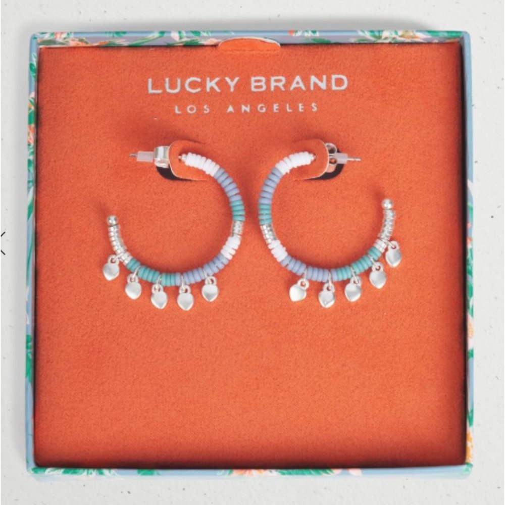 Lucky Brand Beaded Hoop Earrings Silver NWT